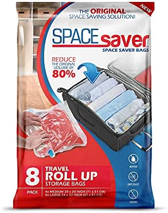 Spacesaver Premium Vacuum Storage Bags. 80% More Storage! Hand-Pump for Travel! Double-Zip Seal and Triple Seal Turbo-Valve for Max Space Saving! (Small 3 Pack)