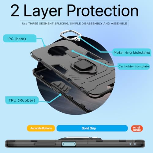 Image of Pikkme D5 Tough Armor Bumper Back Cover Case for Oneplus 7T |Ring Holder & Kickstand in-Built (Black)