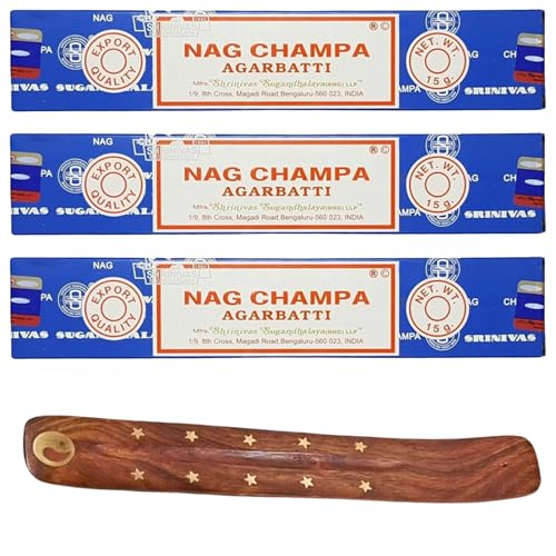 3x15g Incense Sticks with Incense Sticks Holder for Meditation Aromatherapy Spa Yoga Relaxation Healing Weddings Spirituality and Positivity (NAG CHAMPA - 3PK)