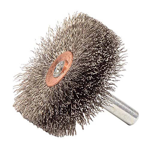 Image of Weiler 17605 1-3 /4 inch Wide Face Stem-Mounted Crimped Wire Wheel.006 Steel Fill, 1 /4 inch Stem, Made in The USA (Pack of 10)
