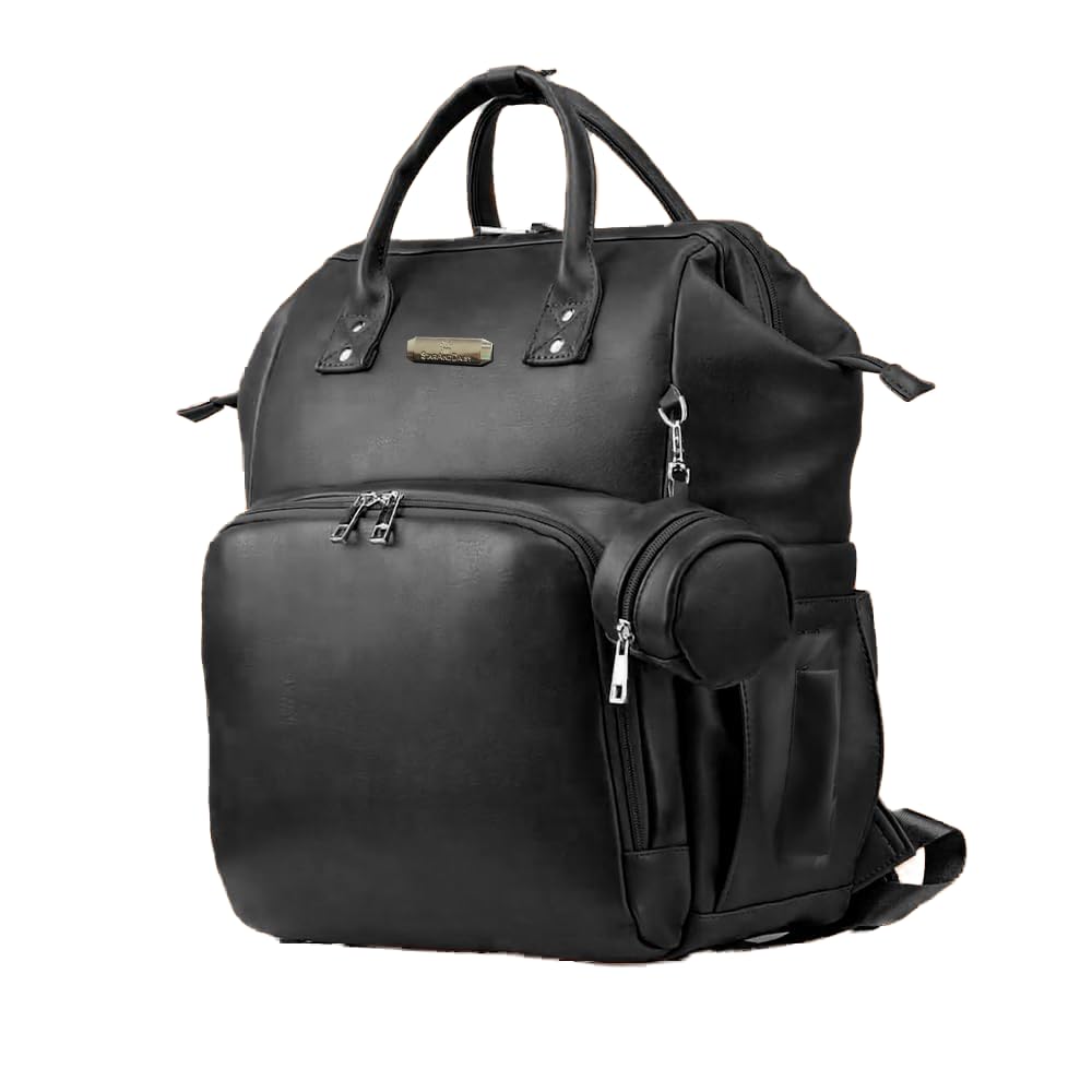 StarAndDaisy Diaper Bag/Maternity Bags for Mothers/Mom with Multi Compartments, Insulated Bottle Pockets, Waterproof, Ultra Vegan Leather, 30L capacity - Black