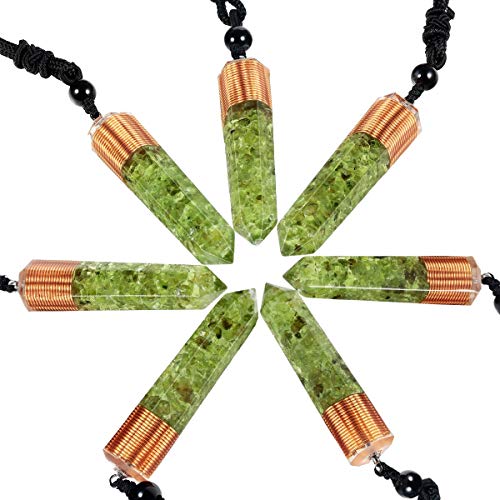 Nupuyai Orgone Healing Crystal Point Pendant Necklace For Women Men, Spiral Hexagonal Faceted Stone Pendant With Adjustable Cord 18-24 Inches, Peridot #TOP2