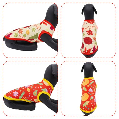 Dog Shirts for Extra Large Dogs Sleeveless Tank Top Tee Clothes Vest Autumn Red Yellow Pumpkin Maple Leaves Light Weight Stretchable Soft for Girl Boy Female Male Outfit XL Pack of 2 - Image 6