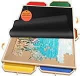 Rnice 1500 Rotating Puzzle Board Pro, with 6 Drawers, Rubber Cover Mat, 34' x 25', 360° Lasy Susan, Sort-Wise Colorful Felt Drawers & 4 Trays, Wooden Jigsaw Puzzle Table, Birthday Gifts for Mom