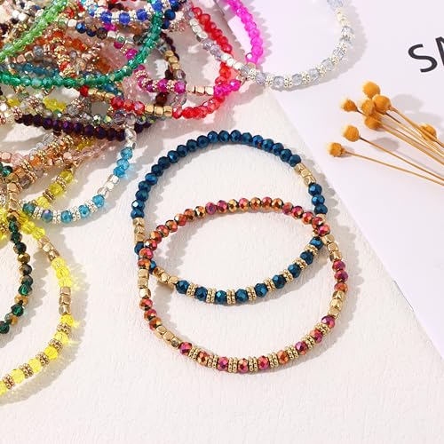 MOZAKA 26Pcs Boho Beaded Bracelets for Women Colorful Stackable Sparkly Crystal Beads Bracelets Multi-Layer Versatile Statement Bracelets Stretch Cuff Jewelry Gifts4