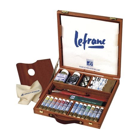 Lefranc & Bourgeois 404427 Ölfarbe, holzkasten „corot“ 14 x 20 ml und 3 x 60 ml tuben malmittel, Pinsel/zubehör, 33 x 36 x 6,5 cm