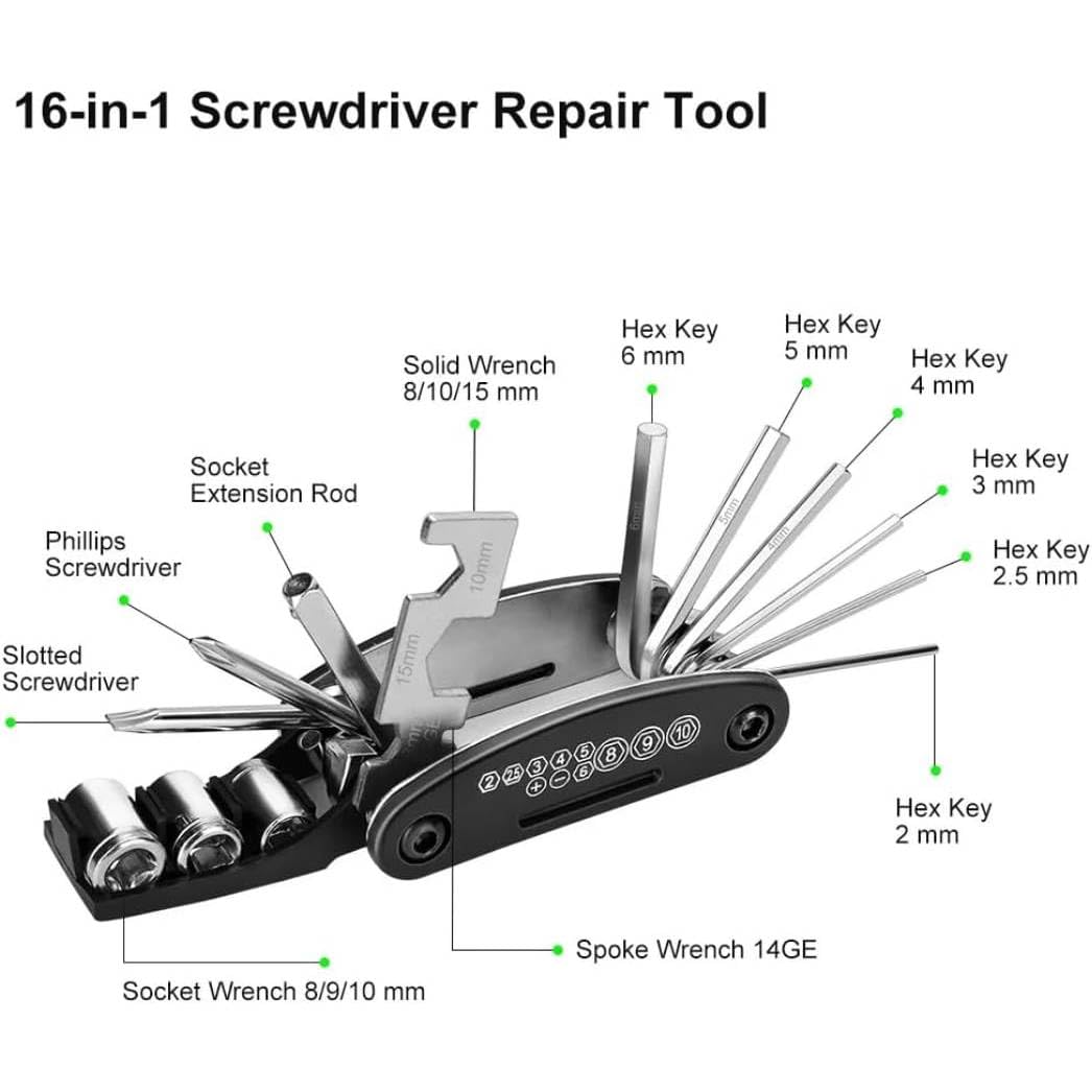 30 Pieces Bike Repair Tool Kit, 16 in 1 Bicycle Multi tool with Tire Levers Hex Spoke Wrench Chain Adjuster, Bicycle Tire Repair Kit, Multi Function Bike Accessories for Adult Bikes