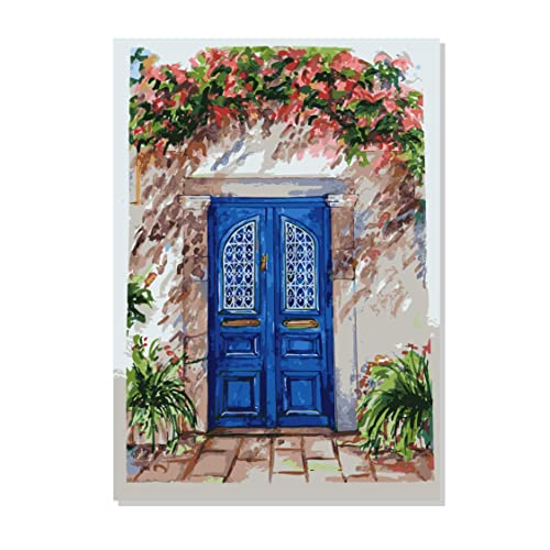 Image of RANGOLI 100% Cotton Stretched Canvas Painting 400 GSM, Framed Modern Art Blue Door Canvas Abstract Wall Art for Living Room, 3D Paintings for Wall Decor (12 x 18 Inch With Frame)