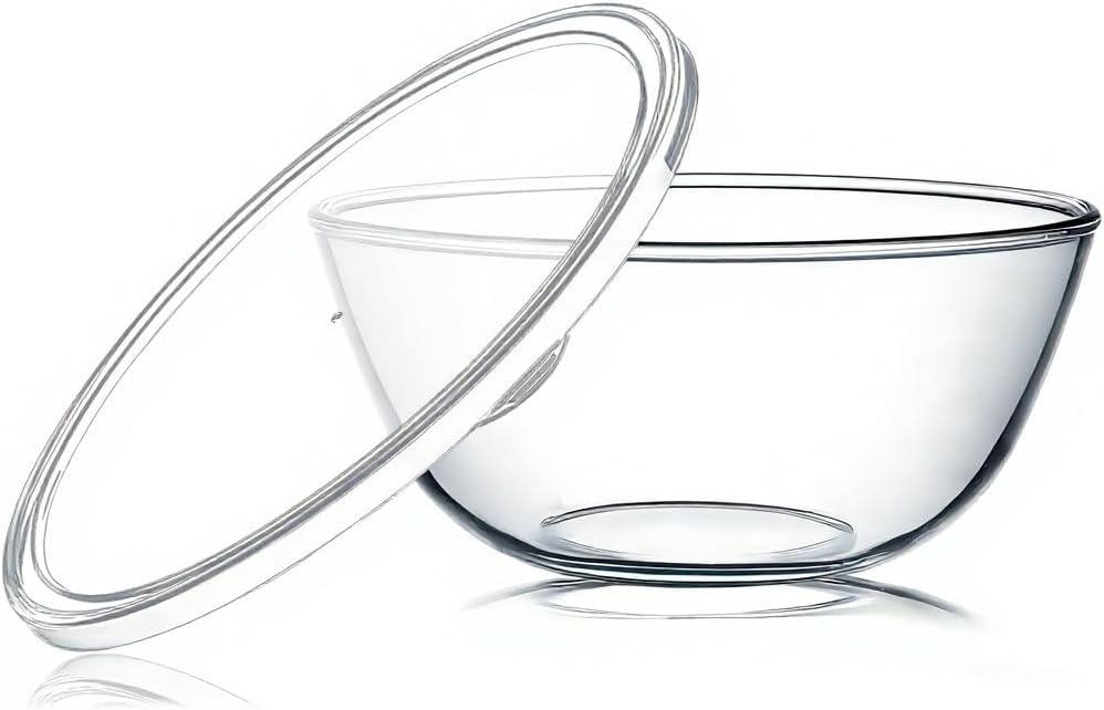 Glass Mixing Bowls with Lids, 4.7QT Large Glass Bowl for Sourdough Bread Proofing, Heat-Resistant Mixing Bowls for Kitchen, Baking, Marinating & Food Storage, Microwave & Dishwasher Safe