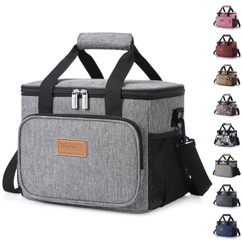 Lifewit 15L (24 Cans) Insulated Lunch Bag, Cooler Bag for Lunch/Work/School/Beach/Picnic (Grey)