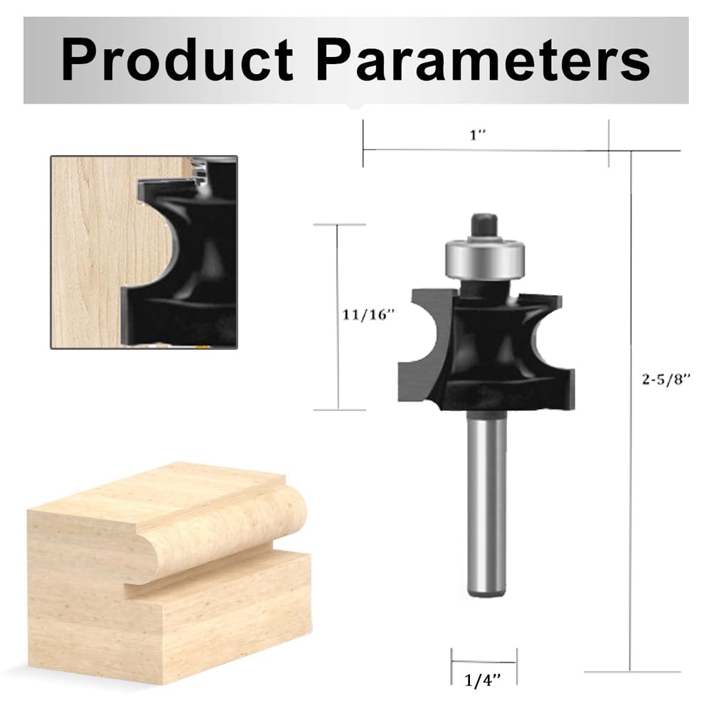 OLETBE Router Bit Set 5PCS 1/4-Inch Shank Round Over Raised Panel Cabinet Door Ogee Rail and Stile Router Bits, Woodworking Wood Cutter, Wood Carbide Groove Tongue Milling Tool (K-VA1)