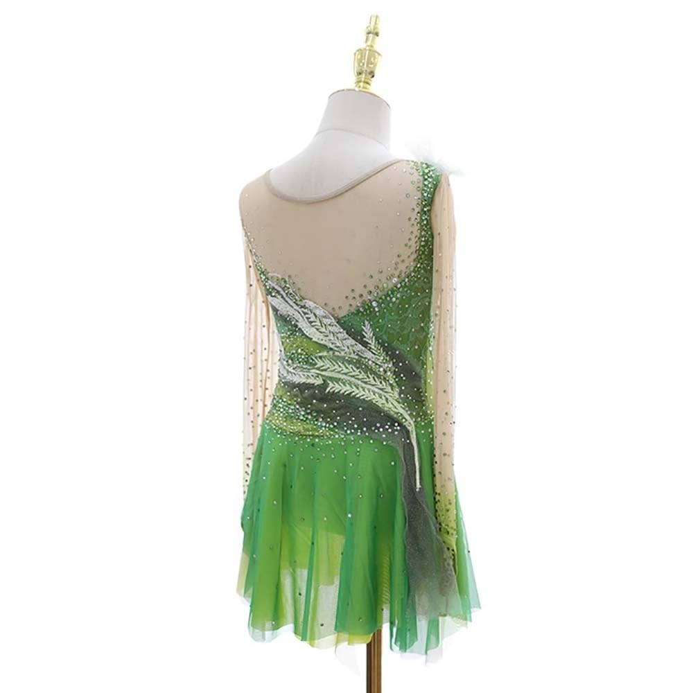 Vestido de Patinaje artístico, Gancho de Mezcla de Gasa de Cuello de Diamante de Diamante Degradado Traje de competición
