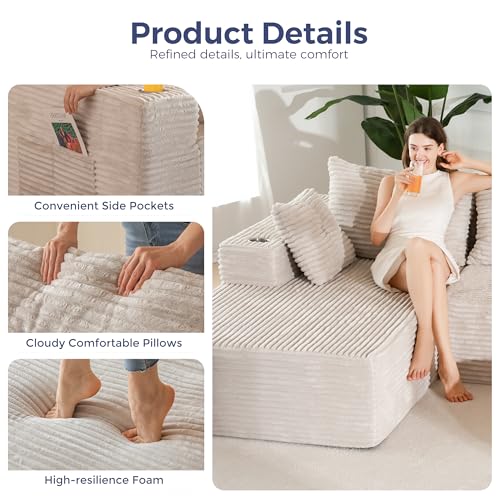 Image of MAXYOYO Modular Sectional Couch with L-Shape Chaise and Loveseat, Modern Boneless Couch for Living Room, Oversized Sofa with Deep Seat, No Assembly Required, Grayish Beige