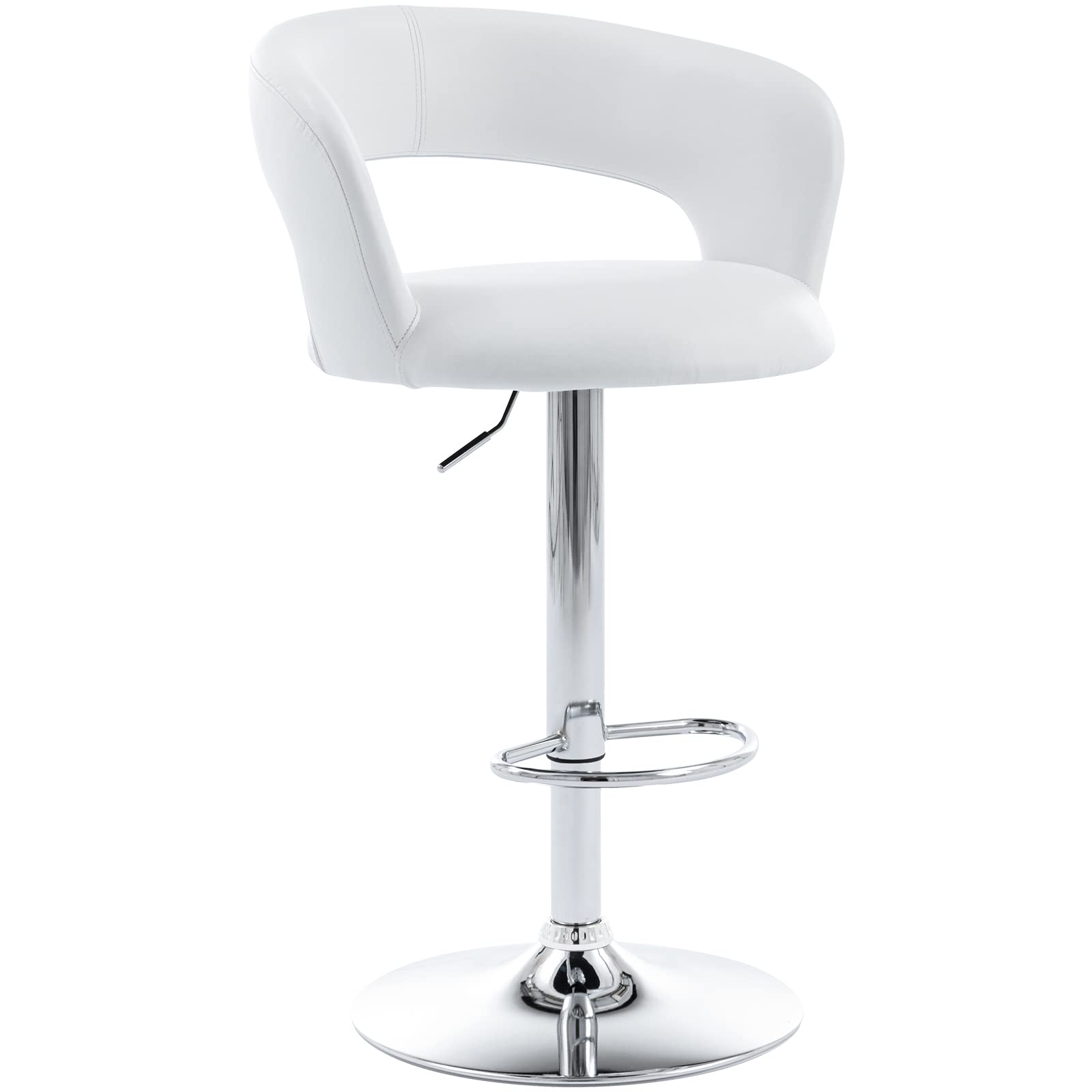 Brage Living Wide Bar Stool, Modern PU Leather Swivel Adjustable Barstool with Hollow Back and Arms, Upholstered Airlift Counter Height Bar Chair for Kitchen Dining (Pearl White)