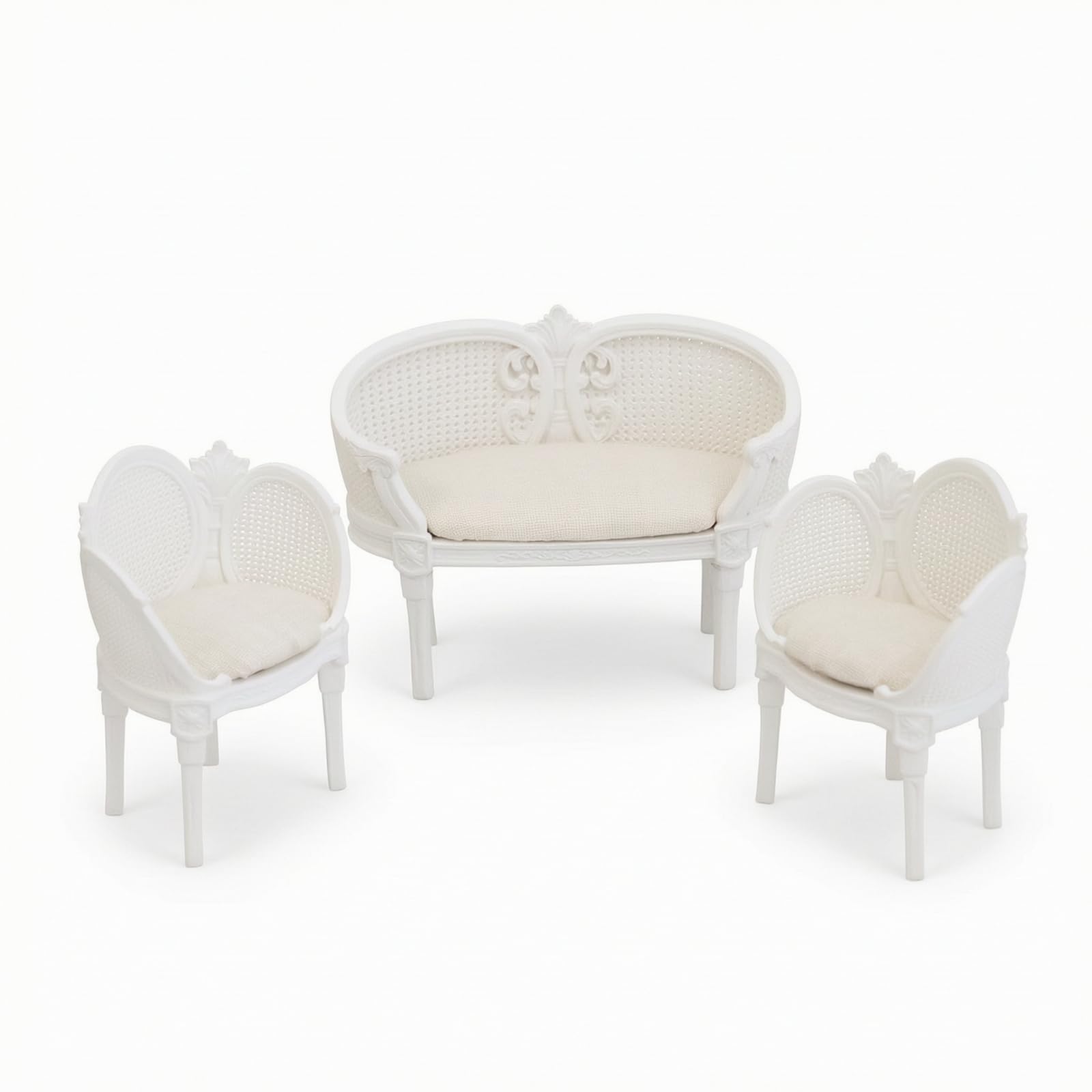 Divanetto in 1/12 con Rattan Tessuto Decorativo Centrale con Cuscino Padded E Gambe Dritte Adatto per Esposizioni E Ambienti Classici