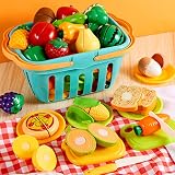 JOYIN 68 Pieces Toddler Cutting Toy Food Set - Kitchen Toys, Vegetable Fruit Toys, Storage Basket & Cutting Accessories, Gift for Boys and Girls