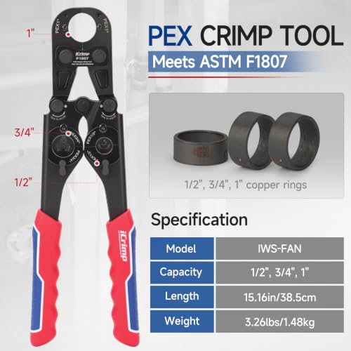 Image of iCrimp PEX Crimping Tool for 1 /2 inch,3 /4 inch,1-inch Copper Ring, Meet ASTM F1807