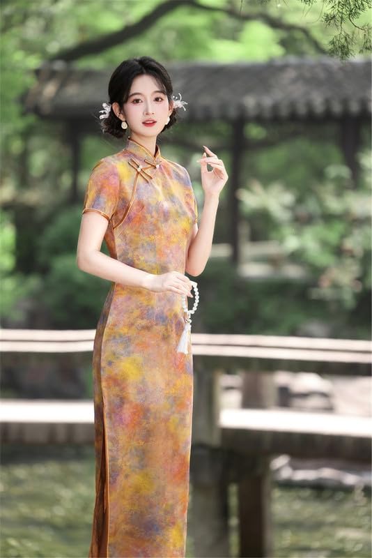 Abiti Qipao Lunghi da Donna Taglie Forti in Stile Cinese Abiti Vintage in Jacquard con Fibbia Abbigliamento Orientale Classico