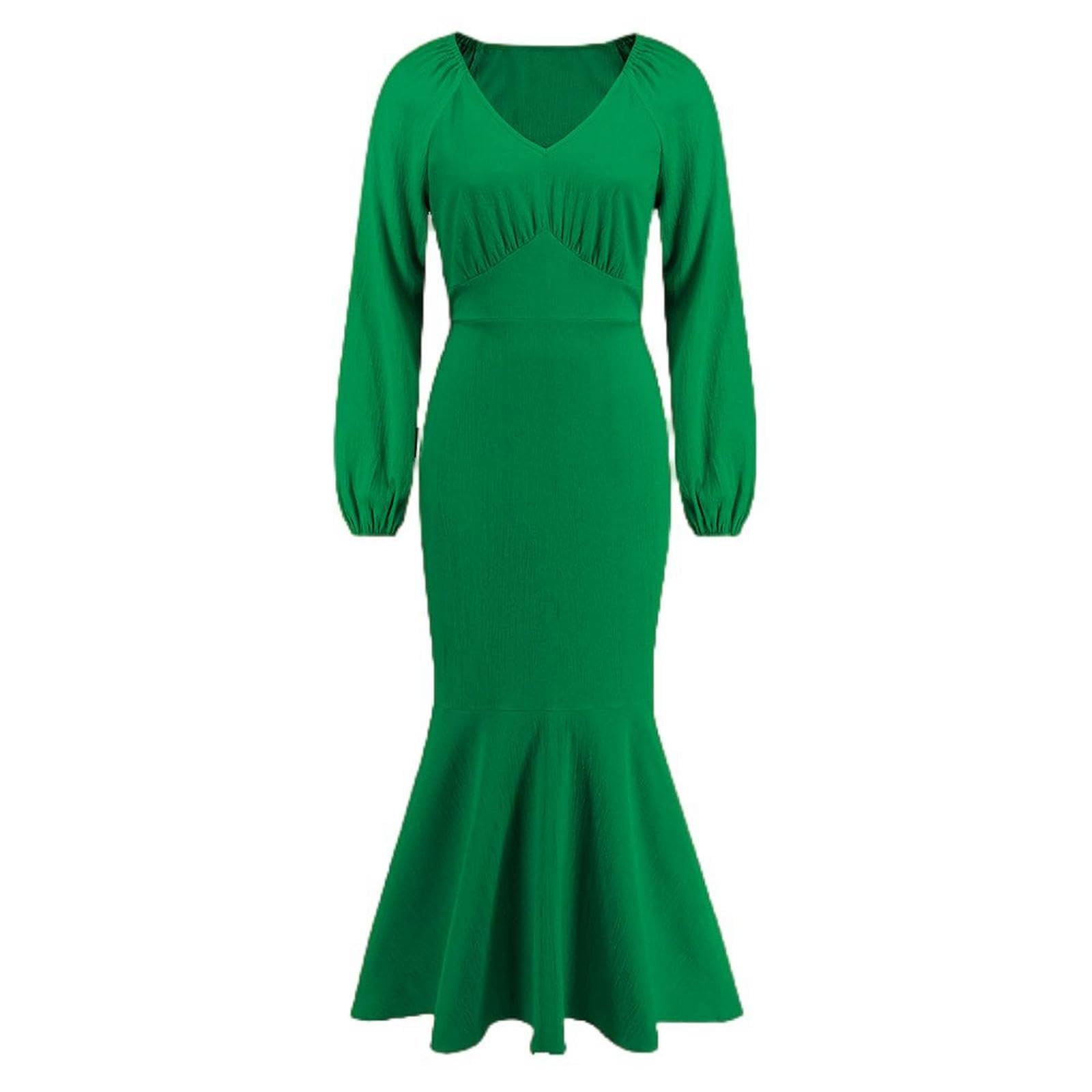 Robe longue grande taille à manches longues et col en V ajustée LQ675-lv
