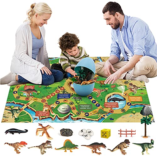 WISHTIME Dinosaur Toys Game for Kids - Dinosaur Playsets for Toddlers Dinosaur Playset with Dinosaur Play Mat Dinosaur Egg Packaging Dinosaur Gifts for Kids 3 5 7 Years Old