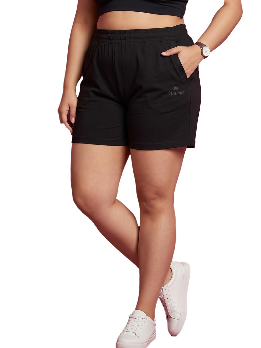 unimax Women's Plus Size Classic Navy Cotton Casual Shorts-picture-38