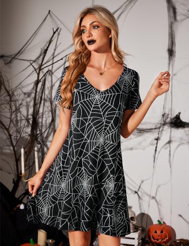 Image of JollieLovin Women T Shirt Plus Size Summer Swing Dresses Short Sleeve V Neck Loose Casual Dress(L-5X)