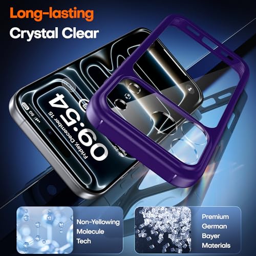 Image of TAURI for iPhone 17 Pro Case, with Screen Protector, Purple | Full Camera Protection, Anti-Yellowing Military-Grade Protection Shockproof Slim Phone Case for iPhone 17 Pro
