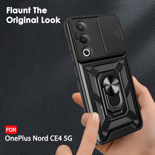 Image of TheGiftKart Tough Armor Bumper Back Cover Case for OnePlus Nord CE 4 5G | Sliding Camera Cover, Kickstand & Ring Holder | 360 Degree Protection Back Cover Case for OnePlus Nord CE4 (PC & TPU, Black)