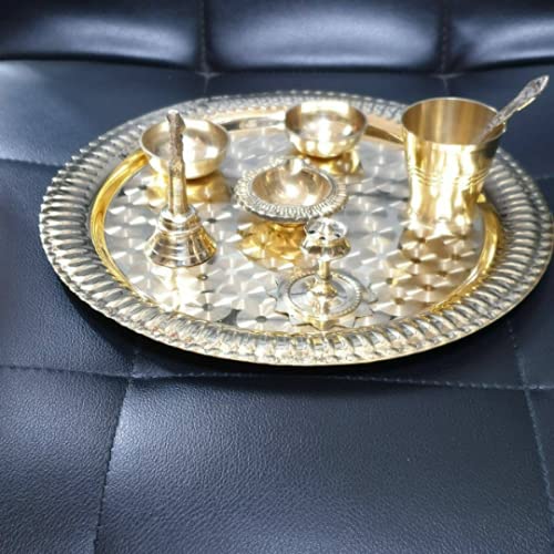 Estationeryhouse Indian Pooja Thali Set of 8 Pcs Diwali Festival Brass Aarti Pooja Thali brass thali.