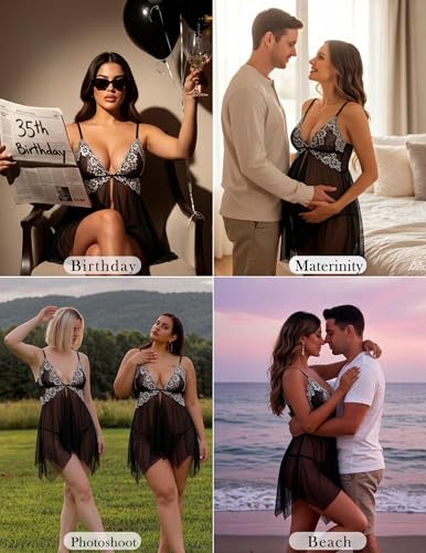 Image of Avidlove Women Lace Lingerie Front Closure Babydoll V Neck Nightwear Sexy Chemise Nightie