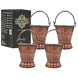 Indian Art Villa Cubos de acero con diseño martillado de cobre antiguo, utensilios de cocina y vajilla para el hogar, hotel y restaurantes, volumen de 18 onzas, juego de 4