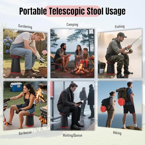 Image of Heavy Duty Collapsible Stool 800 lbs Capacity, Lightweight Portable Folding Stool for Camping, Travel, Camping Fishing Hiking Picnic Garden and Other Outdoor Events (Pcs-1). (Black)