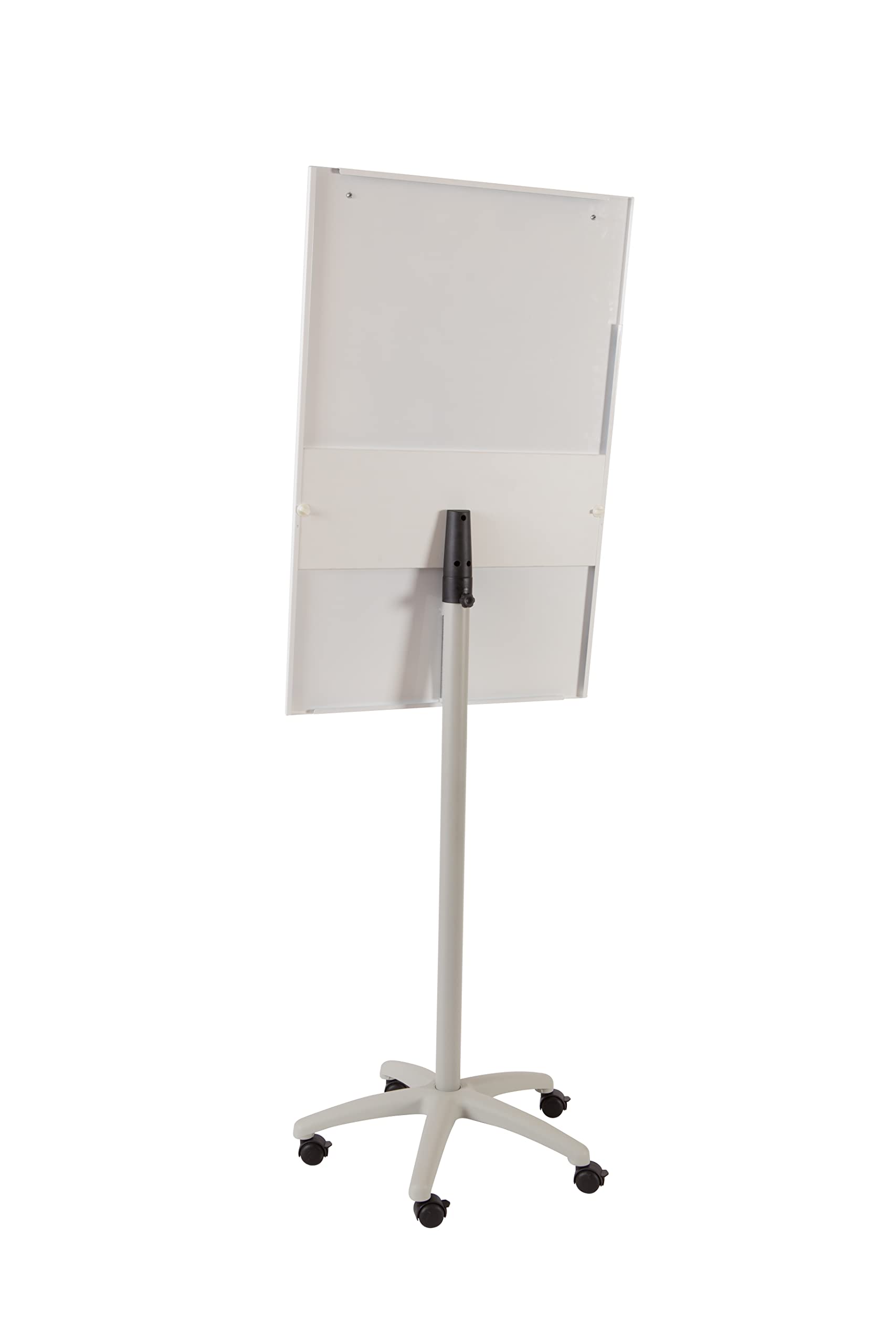 ROCADA, Lavagna a fogli mobili su ruote, 67 x 62 x 181 cm, economica, con porta carta e base a stella, lavabile a secco, bianco