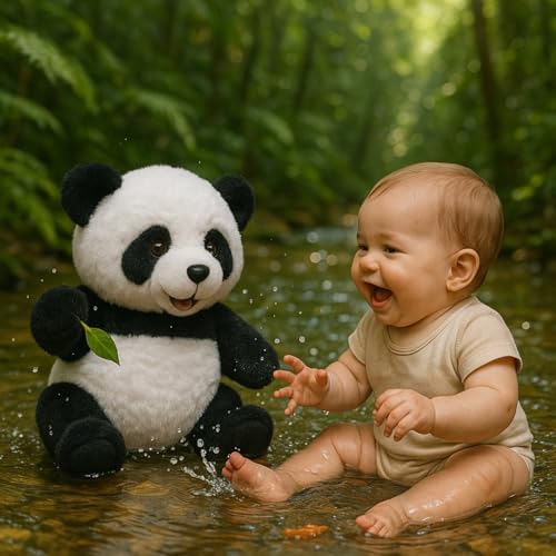 Image of Super Soft Panda Stuffed Animal Toy Cute Black White Plush Bear with Sweet Expression Ideal Gift for Boys Girls Toddlers Kids Perfect for Snuggling Travel & Plush Toy Collections(20 CM)