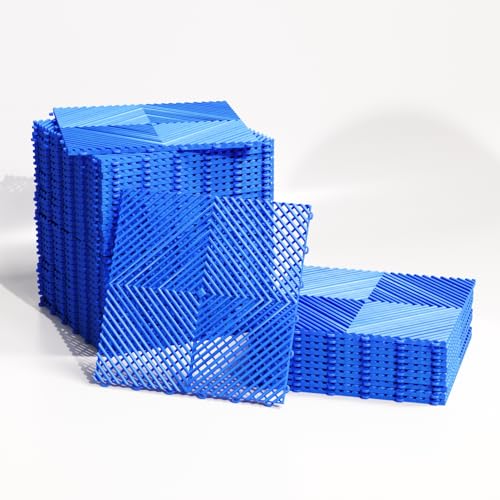 MISTER TILE Lot de 25 Dalles Garage PVC Clipsable 40x40x1,8 cm Bleu (4 m²) Dalle Clipsable Ajourée Résistante Antidérapante et Drainante Revêtements de Sol...
