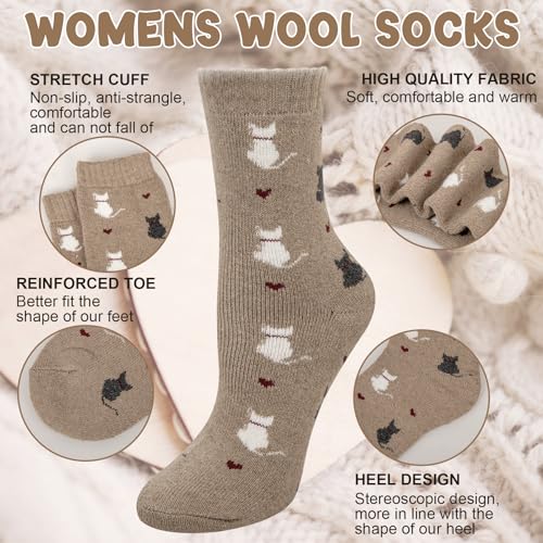 Image of Justay 5 Pairs Womens Wool Socks Thick Warm Winter Socks Casual Cozy Socks Vintage Knit Crew Socks Gift for Women