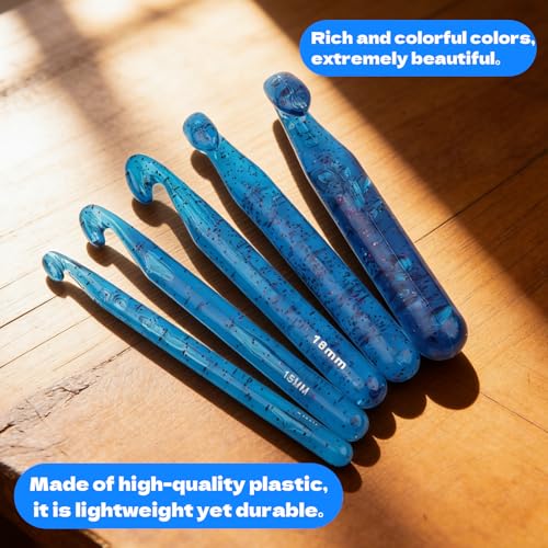 Image of BsHooker 43Pcs Crochet Hooks Set,Plastic Crystal Crochet Hook with Case,5 Sizes Large Crochet Hooks for Chunky Yarn Ergonomic Crochet Needles for Beginners and Crocheting Yarn 12mm-25mm,Blue