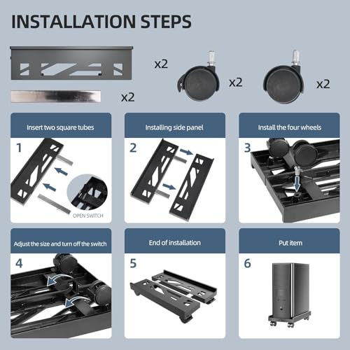 PC Ständer für PC-Tower, Universal verstellbare Computer Desktop CPU Ständer mit Rollen - (-N-Schwarz)