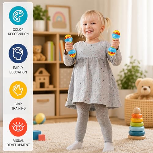 Image of WISHKEY Plastic Colorful Rattles for Infants, BPA Free Non-Toxic Shake & Grab Toys for New Born Babies, Early Age Toys for Kids, 0-6 Months, Multicolor (Pack of 2)