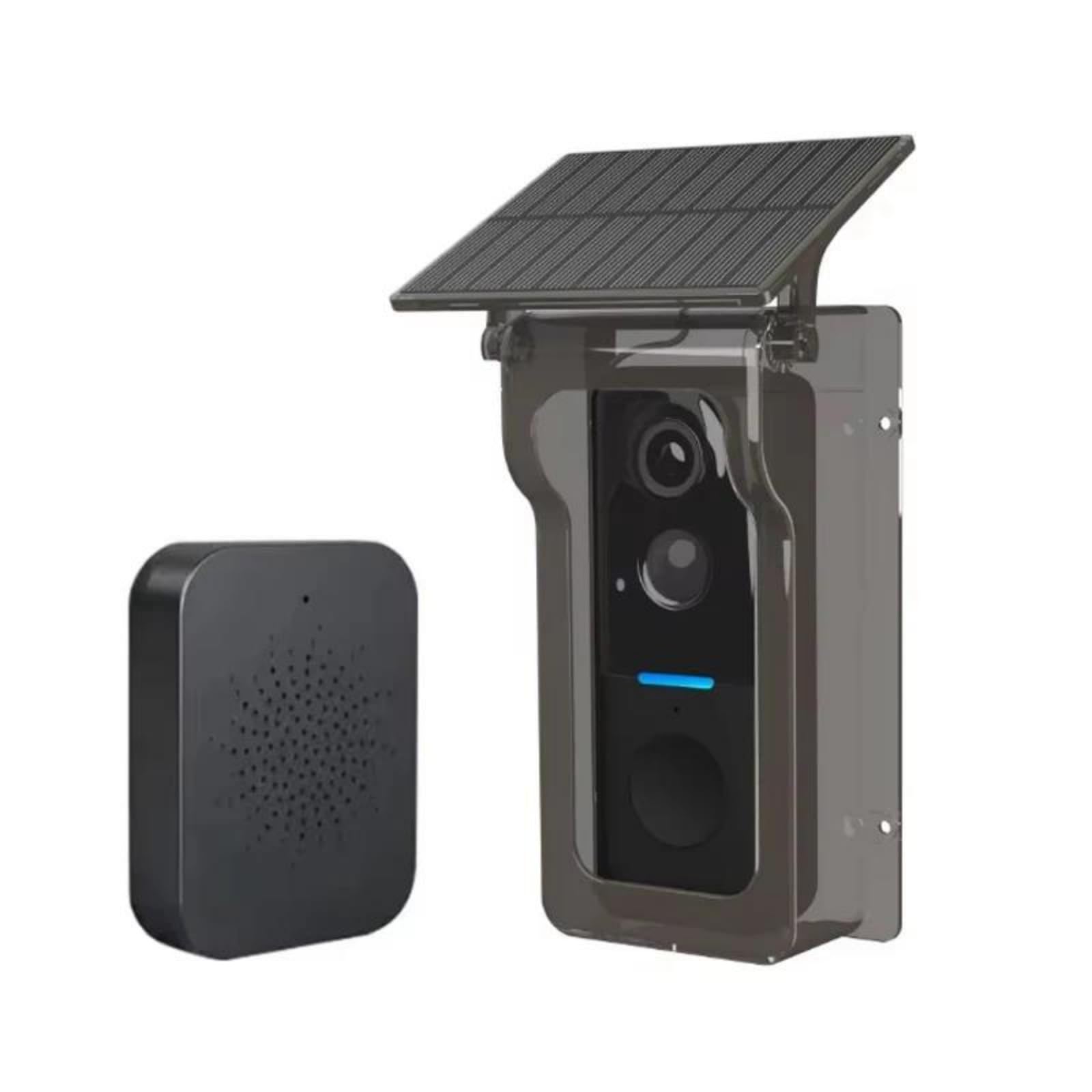 MCYVZMVOQ Video Doorbell,Tuya Wi-Fi Doorbell with Solar Rain Cover Wireless Video Doorbell Camera PIR Motion Detection Outdoor Door Bell Video Intercom,Black