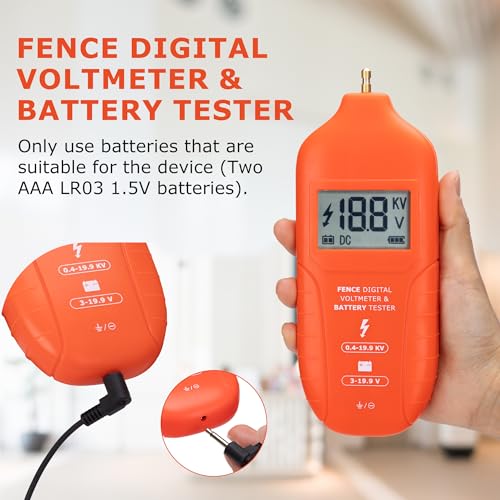 Image of Electric Fence Tester Fault Finder Digital Electric Fence Voltage Tester Max 19.9kv, Fence Voltage Tester with Large LCD Display, Grounding & 1.5V Battery Included