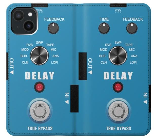 RW3962 Guitar Analog Delay Graphic PU Leather Flip Case Cover for iPhone 15 Plus