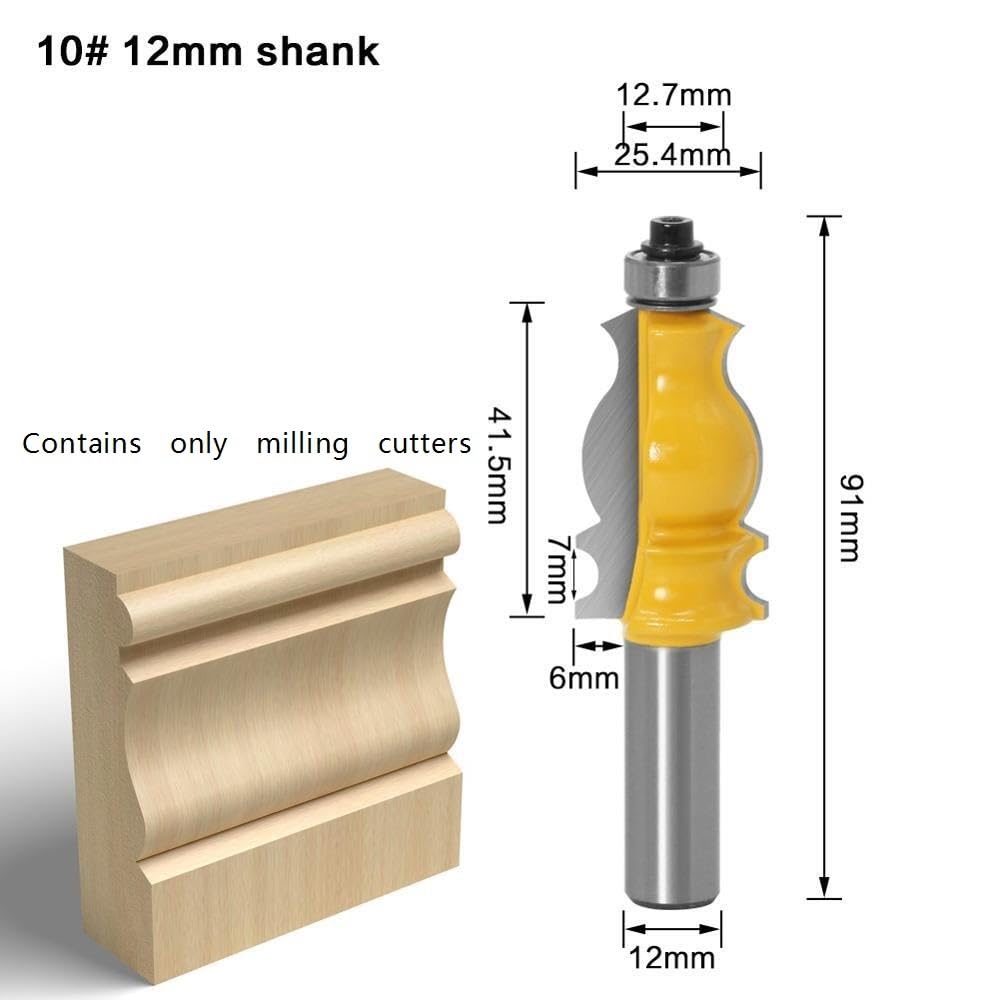 10 Pezzi Fresse Modanatura Architettonica Cnc, Codolo 12Mm, Scanalatura