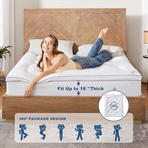 BEDLORE California King Mattress Topper, Thick Pillow Top Pad for Back Pain Relief, Cooling Soft Mattress Cover with Deep Pockets 6-18 inch