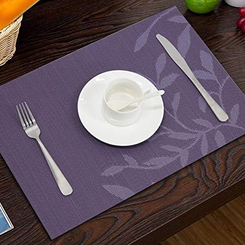 Image of OXSAM Placemats, Heat Insulation Non-Slip Vinyl mats, Stain-Resistant Tablemats for Home and cafe Dining Table Decor (Purple Flower, Pack of 6)