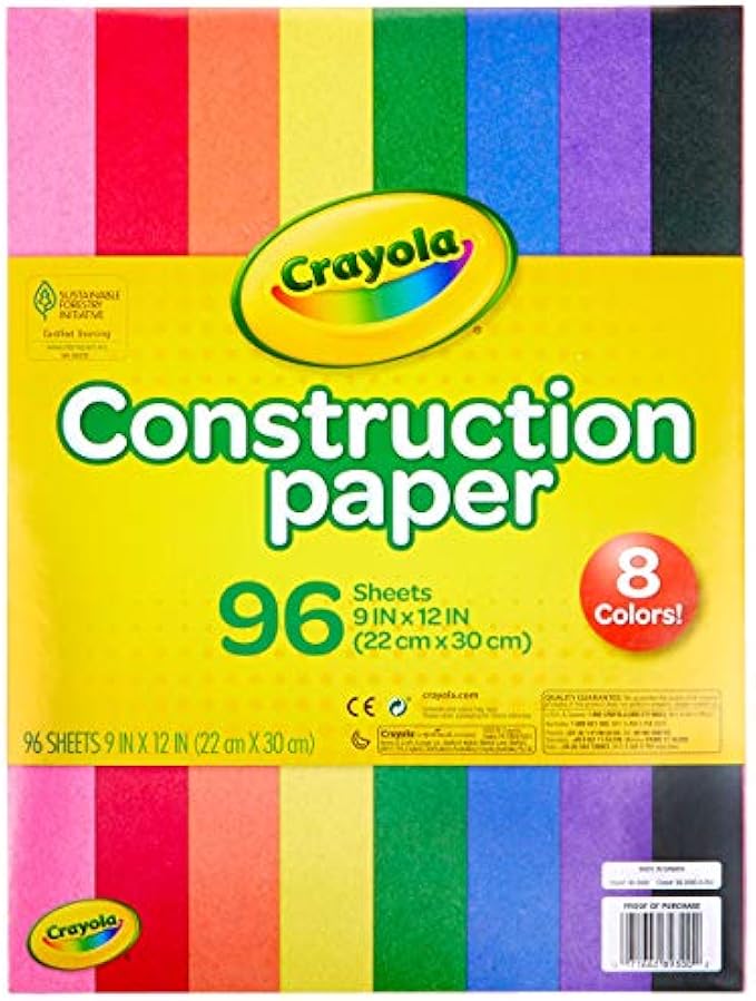 Crayola Construction Paper 22.5" x 30.48" Mats, 8 Classic Colors (96 Sheets), Great for Classroom and School Projects, Assorted