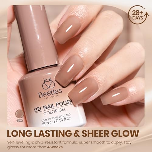 Image of Beetles Brown Jelly Gel Nail Polish - 15ML Full Size Soft Brew Natural Nude Gel Polish Sheer Gel Polish Nail Concealer Soak Off UV French Nail Art Manicure Gift for Women