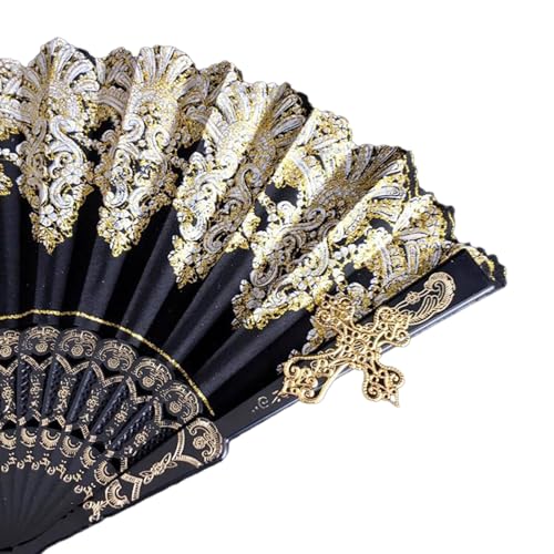 THINCAN Lamine d'oro pieghevole Ventilatore a mano pieghevole da sposa portatile fan donna ragazza compleanno regalo di San Valentino