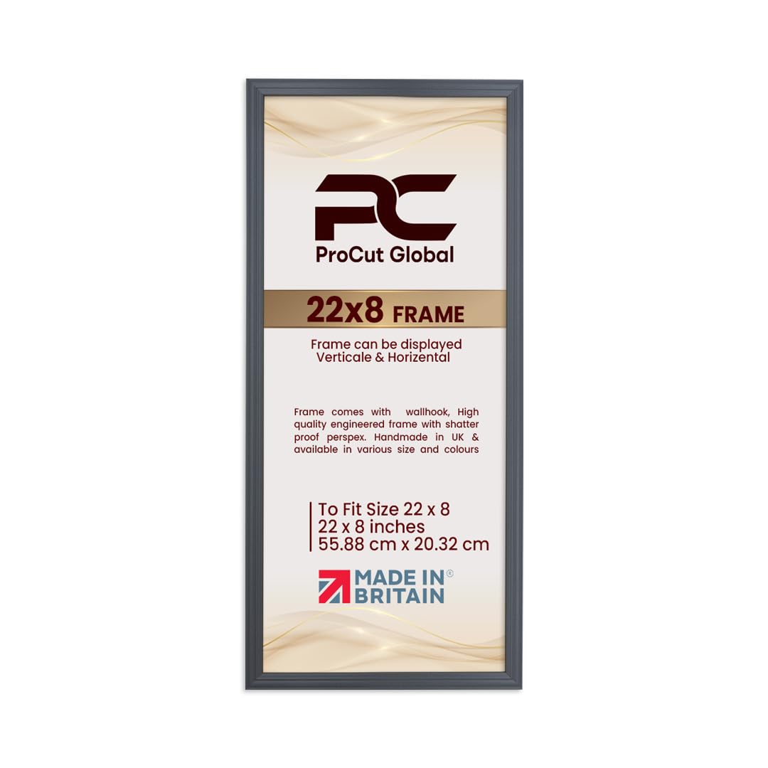 Procut Global 22x8 Dark Grey Picture Frames - Classic Wooden Photo Frame with Shatterproof Perspex for Wall or Tabletop - Perfect for Posters, Certificates & Prints - Sizes & Colors Available