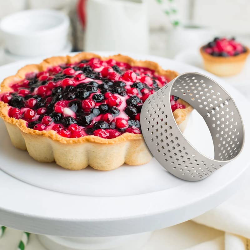 Srutueo 10Pcs 4.5cm Round Stainless Perforated Seamless Tart Ring Quiche Ring Tart Pan Pie Tart Ring with Hole Tart Shell Ring